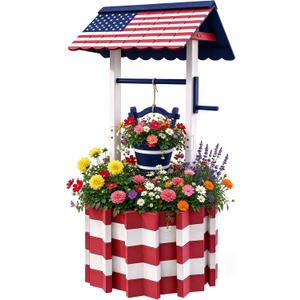 NestNature Large Americana Wood Wishing Well Planter, Farmhouse Yard Decor, 25.56"X25.56"X53.15"