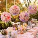 Suncalla 4 Pcs Artificial Floral Bouquet with Ribbons Hydrangea Flowers Balls 9.45in Pink Purple Hanging Kissing Flower Balls for Wedding DIY Bouquets Receptions Centerpieces Birthdays Party Backdrop