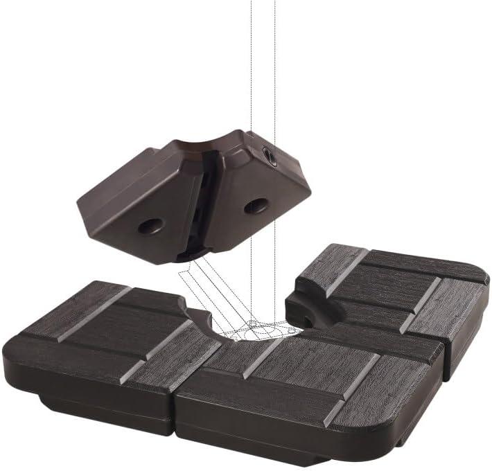 FRUITEAM, Compact Base Offset Patio Umbrella Base Umbrella Weighted Base Water & Sand Filled Weights Plate Set, for Offset Hanging Umbrella & Cantilever Umbrella, Sand: 45 Lbs. Per Plate Fill Capacity, Water: 11.5 L. Per Plate Fill Capacity