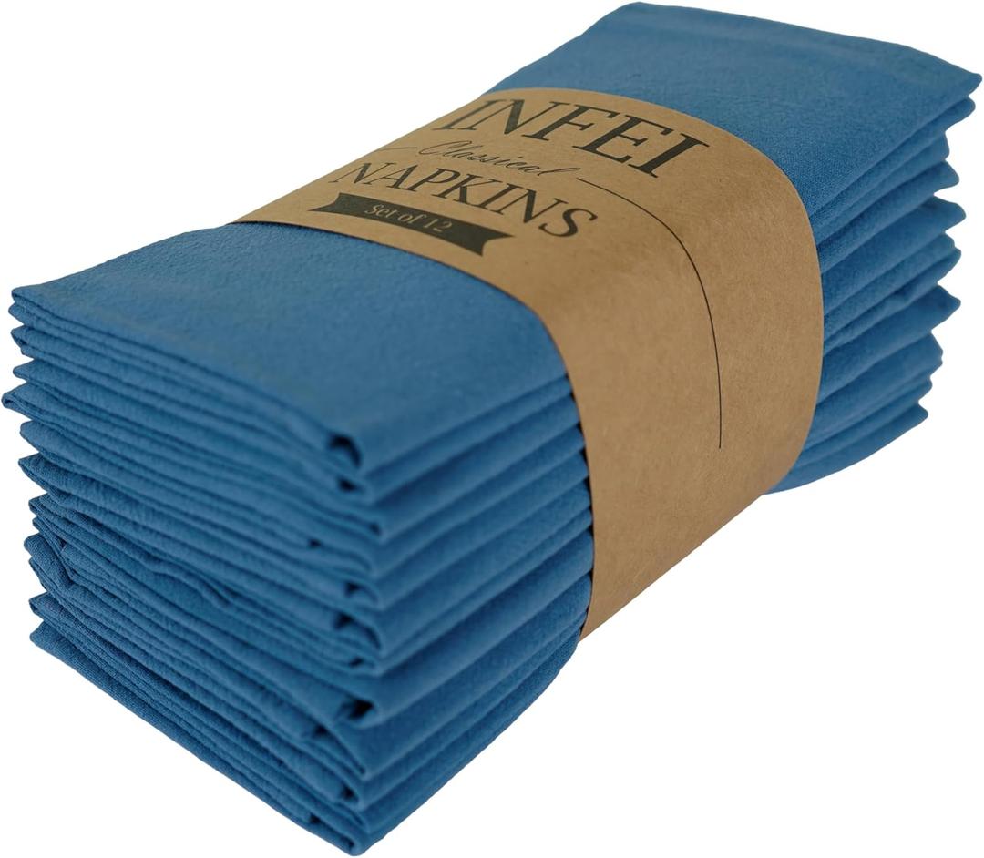Plain Color Dinner Cloth Napkins, Set of 12 (15.7 x 11.8 Inches), Reusable Cotton Kitchen Table Napkin, for Cocktail Parties, Weddings, Hotel & Home Use (Aegean Blue)
