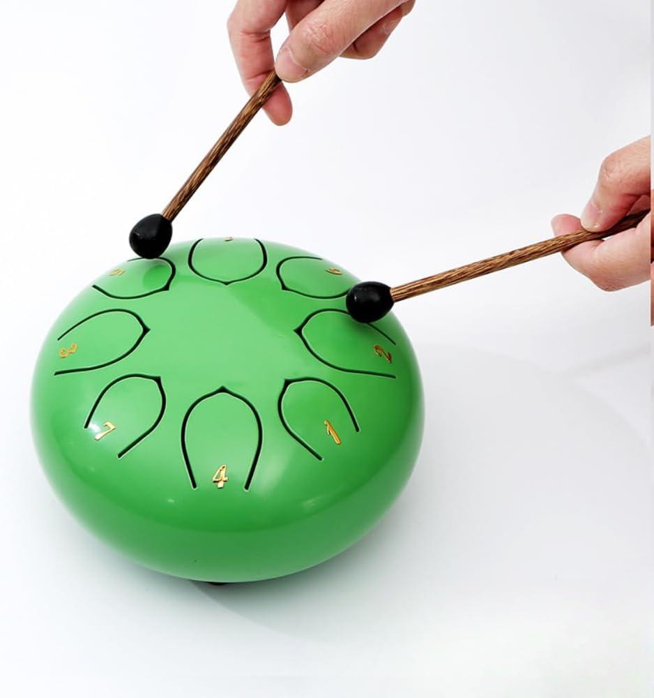 Steel Tongue Drum 8 Notes 6 Inches Steel Hand Drum Tank Drums Mallets Set, Entertainment Meditation Yoga Zen Gifts (Green)
