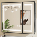 30 x 32 Inch Black Recessed Medicine Cabinets for Bathroom with Mirror, Stainless Steel Framed, Sturdy & Heavy Metal Cabinet, Adjustable Shelves, 2 Doors, DTC Hinges, Silent Soft Closing