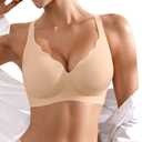 Wireless Seamless Jelly Bra for Women with Support - No Underwire Full Coverage Push Up Bras for Women (Large, Skin)
