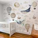 Whale Balloon Wall Decals - Dreamy Sky & Sea Adventure Stickers, Whale, Moon,Balloon, Boat, Clouds, Stars - Removable Wall Decor for Nursery, Kids' Room, Classroom & Celestial Themed Decor