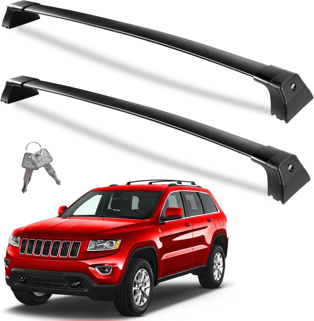 Heavy Duty 260lbs Lockable Roof Rack Cross Bars Compatible with Jeep Grand Cherokee 2011-2021 (with Grooved Side Rails), All-Metal Aluminum Crossbars Rooftop Cargo Bag Kayak Luggage