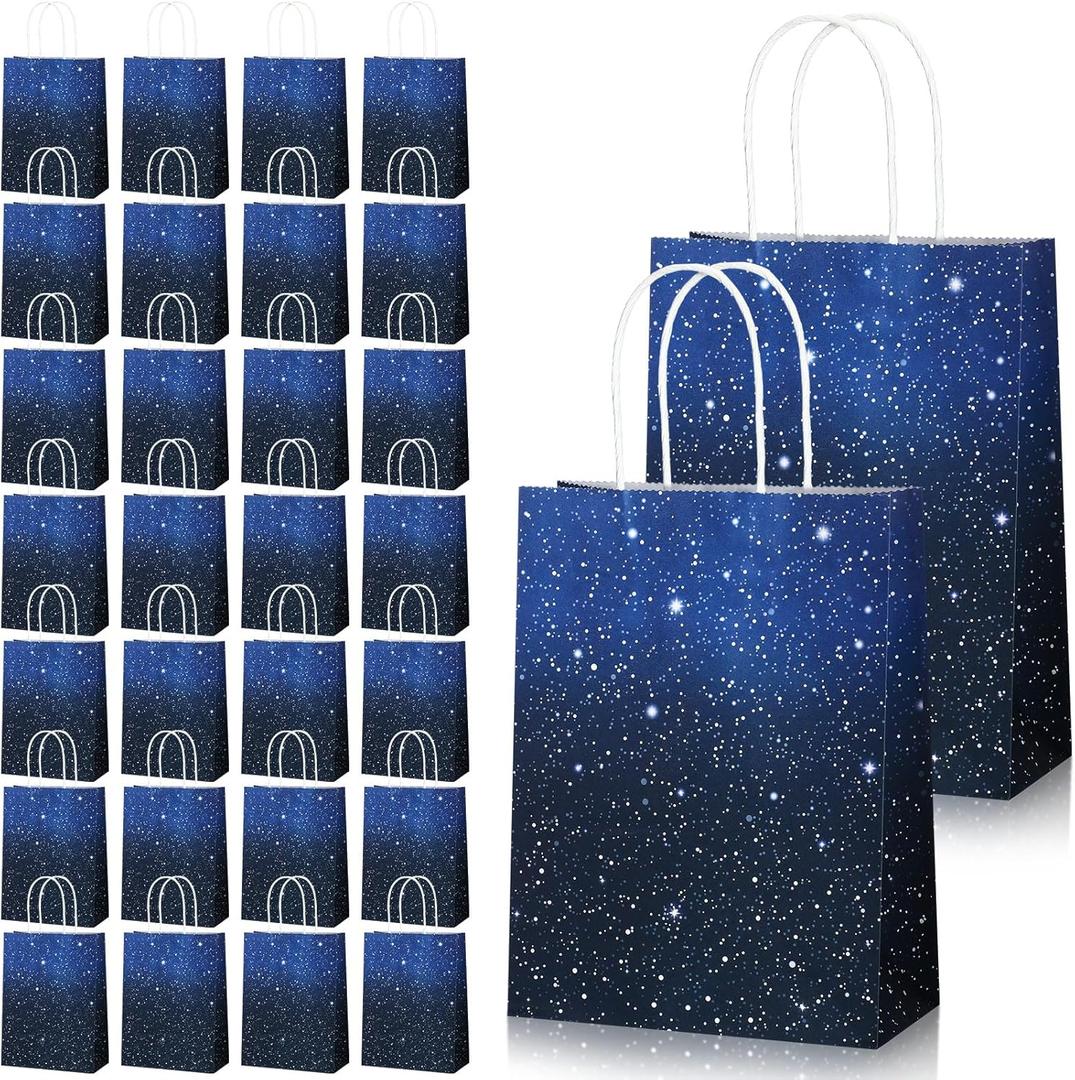 Marspark 32 Pieces Galaxy Bags Starry Gift Goodie Pouch Space Party Favor Bags Galaxy Treat Candy Bag for Space Stars Themed Birthday Decorations Supplies