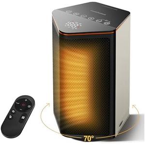 ComDomus Space Heaters for Indoor Use, 1500W Portable Electric Heater with Thermostat, 70° Oscillation, 5 Modes, 12H Timer, White Small Room Heater for Office Bedroom Desk