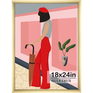 GULETHUN 18x24 Picture Frame, Gold Poster Frame, Home Decor Natural Gallery Frames, Horizontal or Vertical Format, Sturdy, Plexiglass, Large Wall Decor, for Photos, Artworks, Posters