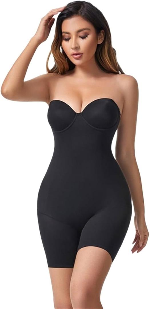 Shapewear Bodysuit For Women Tummy Control Bodysuit Adjustable Detachable Shoulder Strap (Color : Black, Size : X-Large)