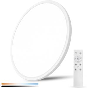20 Inch Large LED Flush Mount Ceiling Light with Remote, 40W,4350LM, 3000K-6000K Selectable, White Round Flat Panel Low Profile Ceiling Light Fitures for Hallway, Kitchen, Bedroom, Laundry Room