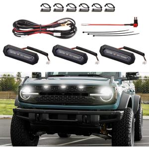 AUXLIGHT 3-PCS LED Grille Lights for For-d Bronco 2021-2023 Badlands/Wildtrak/Everglades Accessories, 2/4-Door OEM Grill Lights with Fuse & Wiring Harness (White)