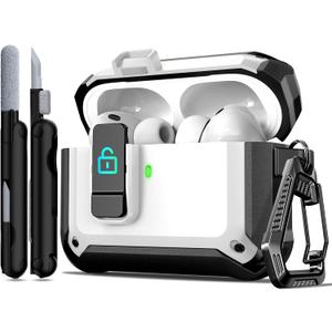 R-fun for AirPods Pro 3 Case (2025) Cover with Cleaning Kit, Military-Grade Heavy-Duty Drop-Resistant with Auto Pop-Up Lid for AirPods Pro 3rd Generation 2025 USB-C Charging Case, White