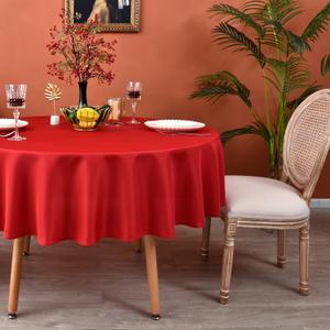 MEANMOY Red 210 GSM Water & Stain Resistant Round Tablecloth for Circle Table - Solid Small 48 Inch Table Cloth Cover in Wrinkle Free Durable Washable Polyester Fabric for Wedding, Party, Banquet