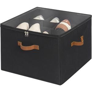 StorageWorks 16-Pair Closet Shoe Organizer with Adjustable Dividers, Black | Holds up to 16 Pairs, Foldable, Clear Lid, Reinforced Handles, Fits Sneakers, Boots & Heels, For Entryway, Bedroom & RV