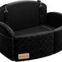 Dog Car Seat for Medium/Large Dogs, Memory Foam Dog Booster Seat with Thick Cushion up to 55 lbs or 2 Small Dogs, Travel Pet Car Seat with Detachable Washable Cover, 2 Safety Leashes (Black/Black)
