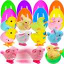 8 Pack Jumbo Easter Eggs Filled with Wind-Up Toys, Plush Chicks and Bunnies, Prefilled Easter Eggs for Kids Easter Hunt, Basket Stuffers, Party Favors and Classroom Prizes