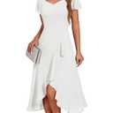 HomRain V Neck Formal Wedding Guest Dresses for Women Ruffle Sleeves for Cocktail Graduation Modest Dress (Medium), White