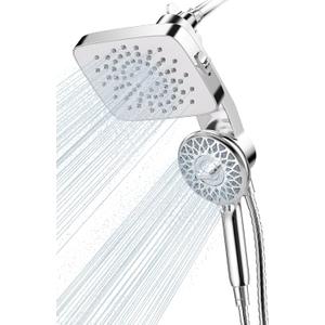 Cobbe High Pressure Rain Shower Head with Handheld Combo - 2 Modes Fixed + 5 Modes Handheld Spray, Detachable Design, Built-in Magnetic Docking, Leakproof 6ft Hose, Chrome