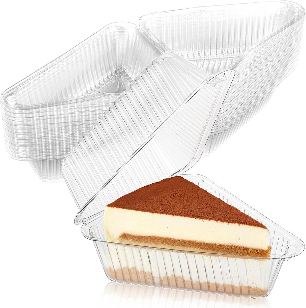 150 Pcs Cake Slice Containers 5.1 Inch Disposable Cake Slice Boxes with Hinged Lids Triangle Plastic Cheesecake Pie Boxes for Cake, Tiramisu, Mousse, Dessert