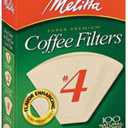 Melitta #4 Cone Coffee Filters, Unbleached Natural Brown, 100 Total Filters Count - Packaging May Vary
