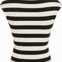 CIDER Striped Boat Neck Tops for Women Sleeveless Ruched Crop Tank Tops Slim Fit Trendy Summer Outfits Casual, S