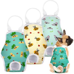 3 Pack Washable Female Dog Diaper Onesie Sanitary Pantie with Adjustable Suspender, Reusable Fixed Doggie Diapers, Super Absorbent Leakproof for Small Medium Large Dog in Heat Cycle L