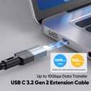 USB C Extension Cable 15Ft Long, 10Gbps Data Transfer/60W Charging/4K@60Hz USBC 3.2 Male to USB-C Female Cable Extender Type C Cord for iPhone 15 16 17, Galaxy S25/24, PC, Laptop, SSD and More