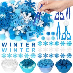 212 Pcs Winter Sensory Bin Items Hello Winter Snowflake Counting Sorting Sensory Bin Filler Fine Motor Toys Snowflake Counts Winter Xmas Counting Toys for Preschool Education Activities