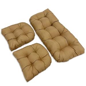 NANGELRN Wicker Chair Cushions, 3 Pieces Indoor Outdoor All Weather Waterproof Tufted Wicker Chair Cushions, 1 Loveseat and 2 U-Shape Cushions for Patio Furniture, Khaki