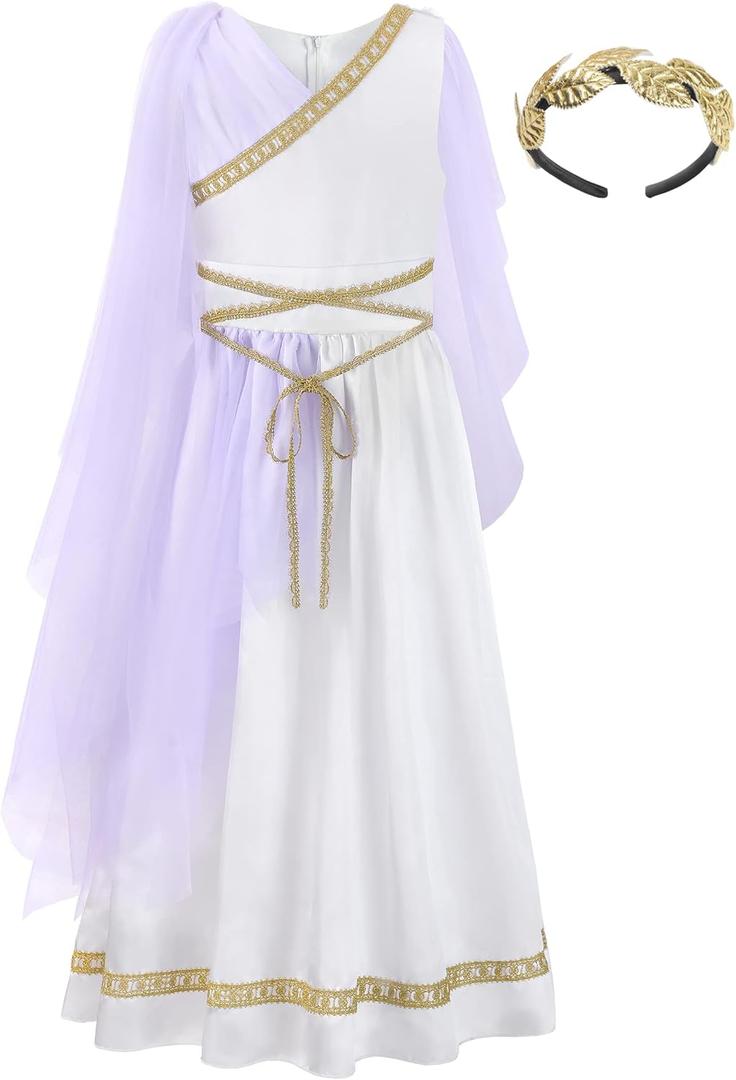 ReliBeauty Kids Greek Goddess Gostume Girls with Headband (7-8/140, Purple)