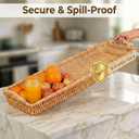 38" Extra Long Handwoven Decorative Tray with Wood Base and Handles | Handwoven decorative tray with a sturdy wood base, perfect for dining tables and seasonal centerpieces