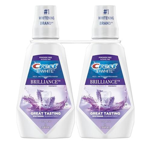 Crest Mouthwash/Mouth Rinse, 3D White Brilliance Whitening, Alcohol Free, Clean Mint, 2x1L (33.8 fl oz)