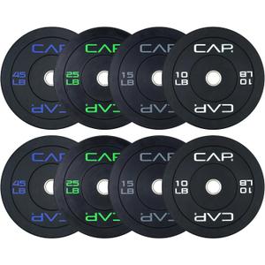 CAP 190lb Economy Olympic Bumper Plate Weight Set | Medium-bounce rubber, Steel hubs, 2-inch compatibility, Weightlifting and home gym use