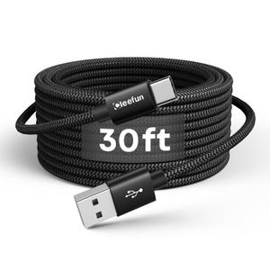 CLEEFUN Extra Long USB-C Charging Cable 30ft, USB to USBC - 30 Foot Type C Power Cord (Only Charge) for iPhone 16 15 Series, Samsung Galaxy Series and Other USB-C Devices - Nylon Braided