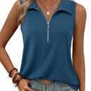 Ribbed Tank Tops for Women 2025 Summer Sleeveless Collar Polo Shirts Dressy Casual V Neck Camisole Work Blouses (Small, Denim Blue-2)