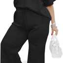 Imily Bela Womens Plus Size 2 Piece Sets Summer Vacation Outfits Short Sleeve Tops and Wide Leg Pants Matching Lounge Set (XX-Large, Black)