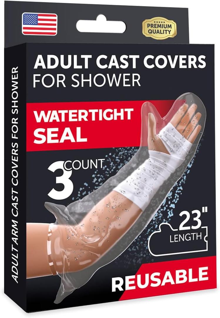 Mighty-X 100% Waterproof Cast Covers for Shower Arm - Tight Seal - 3pk Adult Reusable Cast Protectors - Half Arm Bag Sleeves