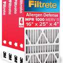 Filtrete 16x25x4 Air Filter MERV 11, MPR 1000 Micro Allergen Defense 4-Pack, Fits Lennox & Honeywell, AC Furnace HVAC Filters for Home, Pleated Electrostatic (Actual Size 15.88 x 24.56 x 4.31 in)