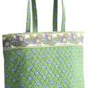 womens Premium Cotton Original Zip Tote Bag (One Size, Green Birds)
