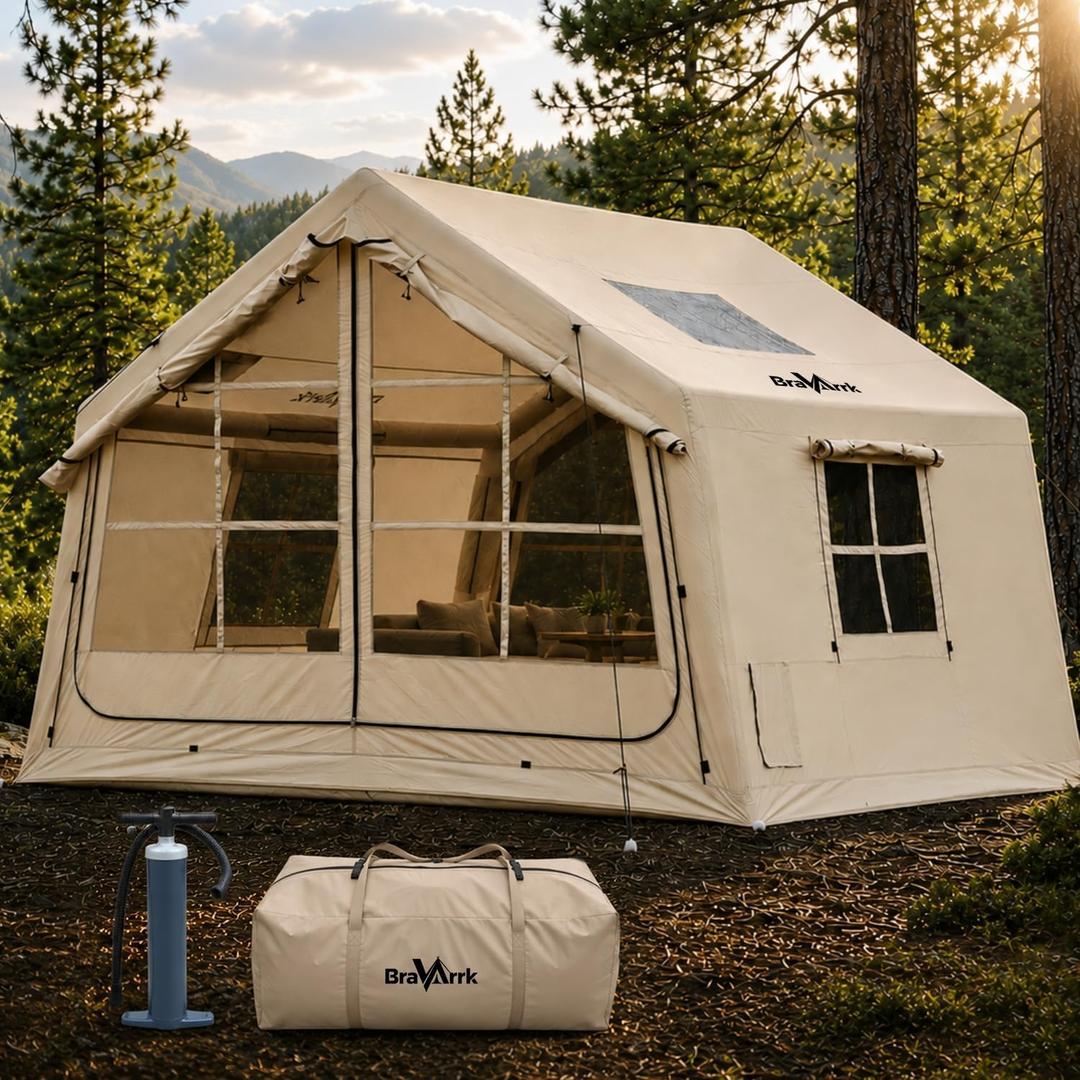 Inflatable Tent with Skylight & Stove Jack, 4/6/8 Person Camping Tent, 10.5'L x 8.2'W x 7.2'H