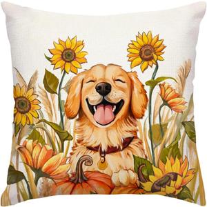 2 x RABUSOFA Fall Dog Pillow Covers 18x18 Inch,Autumn Sunflower Decor Thanksgiving Outdoor Cushion Case Farmhouse Decoration for Home Couch Orange(Orange, 18" x 18") (Yellow)