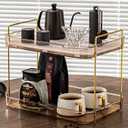 Coffee Bar Accessories, Station Organizers,Large Capacity Storage with Drain Board,Whisky Tray,Mug Tea Cup Holder Coffee Bar Organizer,Amber Gold