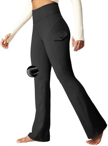 Heathyoga Cargo Pants Women Fleece Lined Leggings Waterproof Hiking Pants Women Thermal Pants Warm Wide Leg Sweatpants Winter, Large