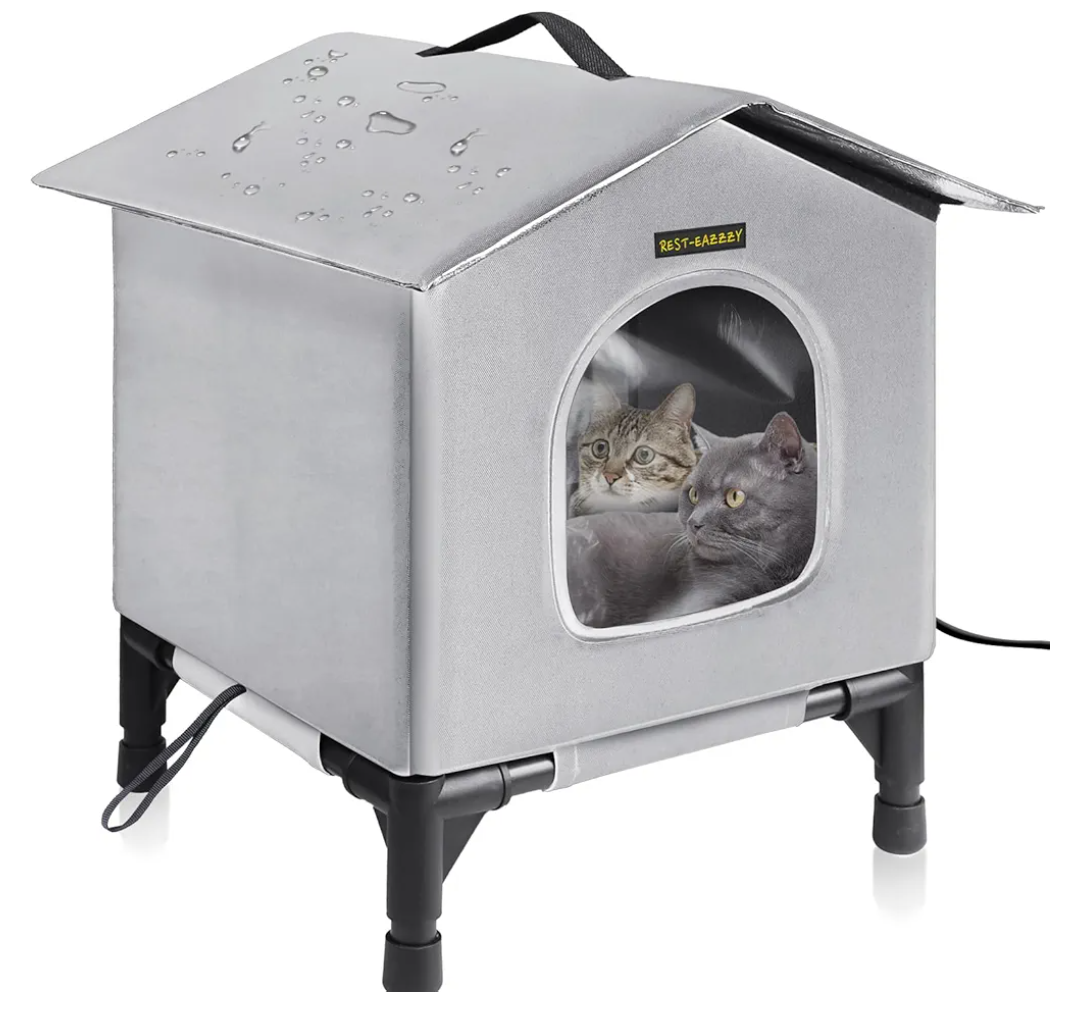 Rest-Eazzzy Cat House for Indoor and Outdoor Cats in Winter, Waterproof, Fully Insulated Shelter for Stray and Feral Cats, Great for Cat Houses for Outdoor and Cat Beds for Indoor Cats(Grey, Medium)