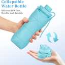 YCT Collapsible Silicone Travel Water Bottle 20oz (600ml), Reuseable Leakproof BPA Free Foldable Sports Bottle, with Carrying Strap, Dark Gray + Purple
