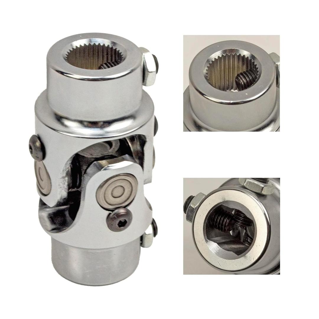 3/4" 36 Spline X 3/4" DD Steering Shaft U Joint Single Chrome Universal Joint Coupling, 3-1/4" Overall Length