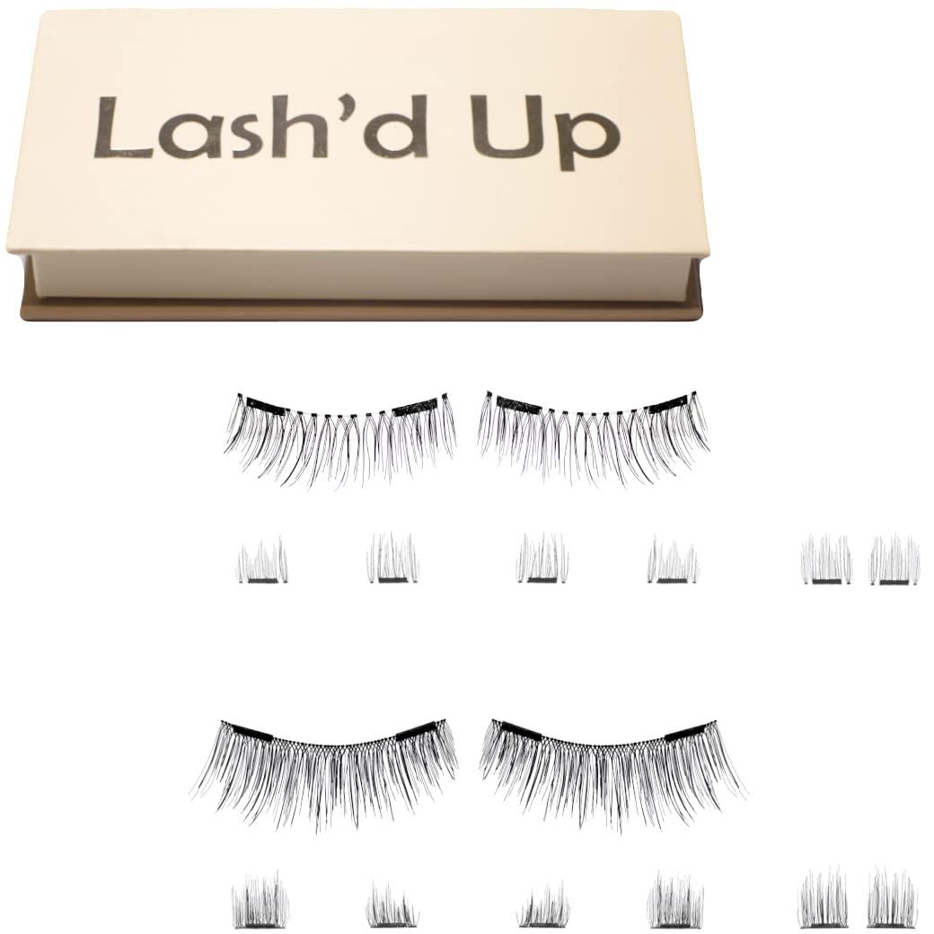 Lash'd Up (2 Pairs) Dual Magnetic Eyelashes Natural Look Full Lashes with Anchors, No Magnetic Liner Needed (The Natural Duo, 2 Magnets, Complete Kit) 2 Count (Pack of 1)