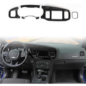 JWWY for Charger Center Consoles Dash Board Dashboard Instrument Gauge Cluster Dash Fascia Trim Panel Garnish Bezel for 2015-2024+ Dodge Charger Interior Accessories, ABS Bright Black 5pcs