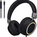 Olyre Kids Foldable Headphones, Toddler Headphones with Cord for School Plane Travel, Lightweight Stereo Wired Children Earphones with HD Mic for Boys Girls for Computer Cellphone Tablet - Black