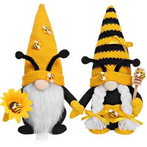 CRCZK Bumble Bee Gnome Plush - Mr and Mrs Honeybee Spring Gnomes Plush Ornaments Tomte Elf World Bee Day Decor, Summer Bee Figurines Table Shelf Tiered Tray Decorations, Gifts for Women